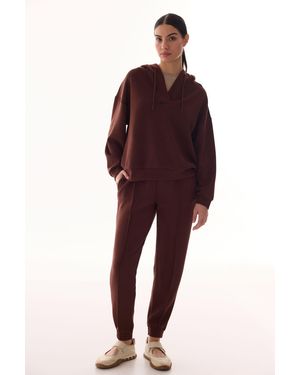 Penti Oversized V-Neck Knitted Hoodie - Red