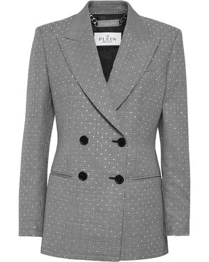 Philipp Plein Blazer Regular Fit Pied De Poule - Grijs