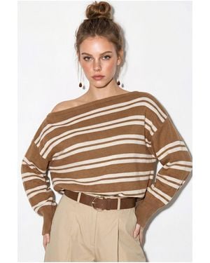 Bianco Lucci Off Shoulder Striped Ribbed Jumper - Multicolour