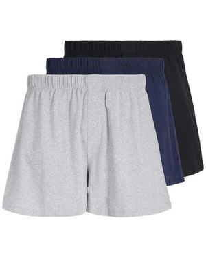 Jack & Jones Wijde Boxershorts Jacjones Jersey Stretch 3-Pack Effen Grijs/Donkerblauw/Zwart