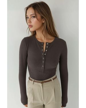 Hiccup Ribbed Snap Button Knitted Top - Grey