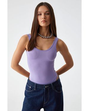 Grimelange Slim Fit U-Neck Snap Tank Top - Purple