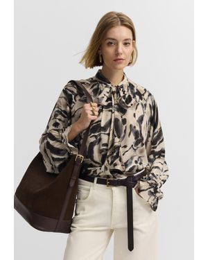 Bugatti Damen Blouse Van Viscose Met Grafische Print En Strik - Grijs