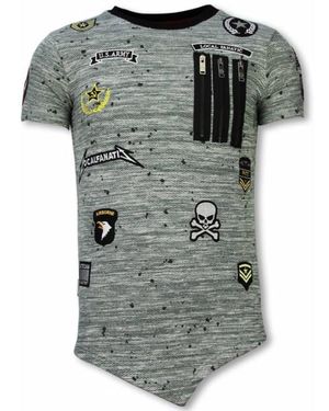 Local Fanatic Longfit Asymmetric Embroidery T-Shirt Patches - Grijs