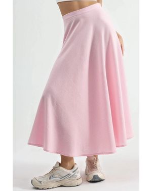 Busem High Waist Textured A-Line Maxi Skirt - Pink