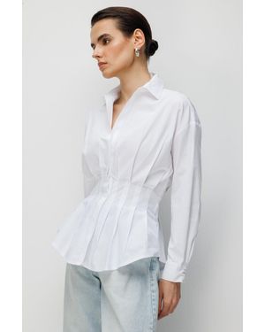 MixRay Fitted Lange Mouwen Poplin Shirt Met Knopsluiting - Wit