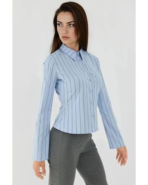 Hiccup Fitted Striped Button-Up Shirt - Blue