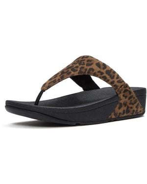 Fitflop Lulu Suede Leopard Toe-Post Sandals - Bruin