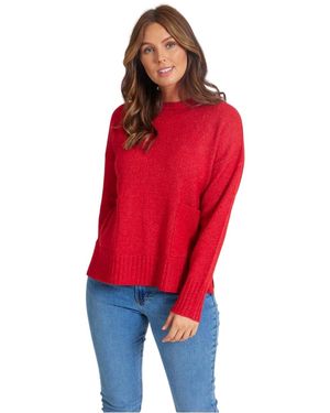 Be You Sweater Top Met Zakken Crew Hals - Rood