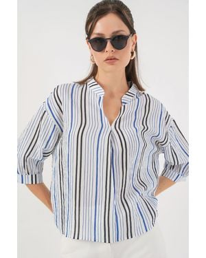 Bigdart Striped V-Neck Blouse - White