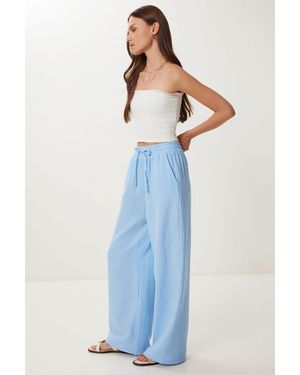 Happiness İstanbul Wide Leg Drawstring Waist Trousers With Binding Detail - Blue