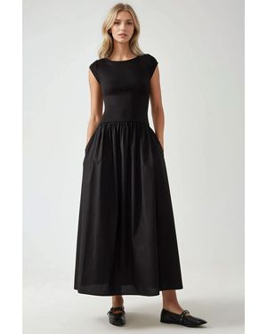 Hiccup Boat Neck A-Form Fit Maxi Dress - Black