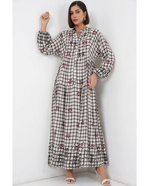 Bigdart Patterned V-Neck Maxi Dress - White