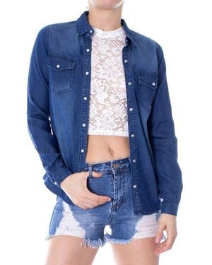 VILA CLOTHES Vila Kleding Blauwe Denim Blouse