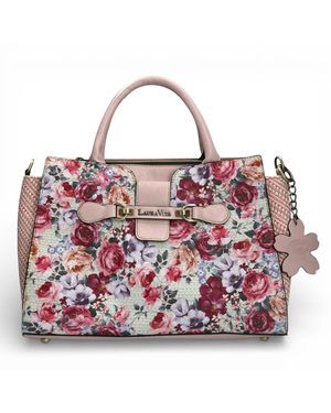 Laura Vita Ayna-02 Rose Floral Print Adjustable Straps Shoulder Tote Handbag Textile - Red