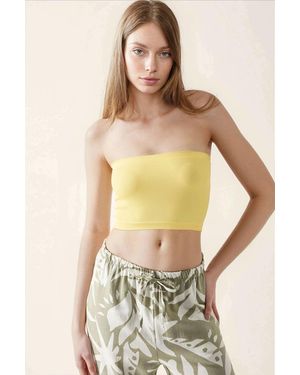 Hiccup Slim Fit Strapless Ribbed Crop Top - Yellow