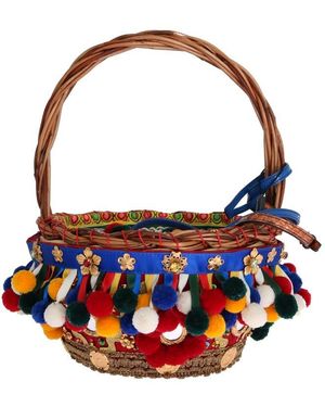 Dolce & Gabbana Vrouwen Katoen Versierde Agnese Mand Draagtas - Blauw
