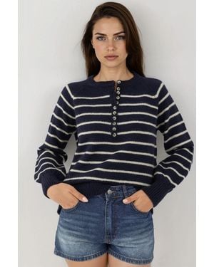 Hiccup Striped Button Collar Jumper - Blue