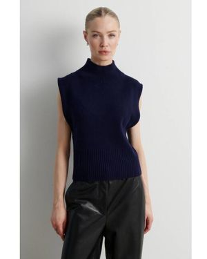 Second Female 61372 Longo Knit T-Neck Vest 5994 Night Sky - Blauw