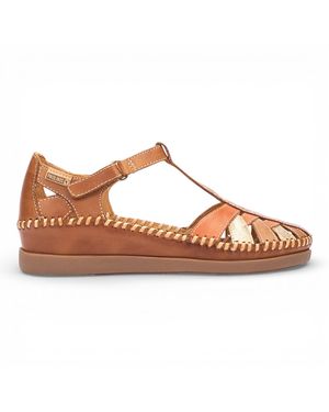 Pikolinos Leather Semi-Open Wedge Sandal Shoes - Brown