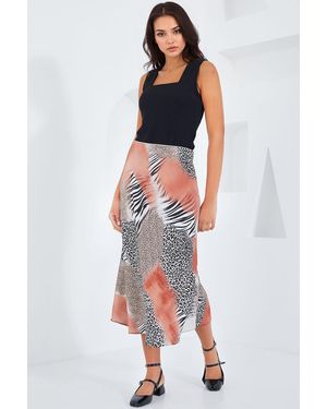 Bigdart Satin A-Line Elastic Waist Midi Skirt - Orange
