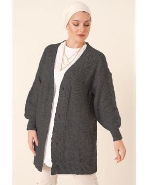 Bigdart Buttoned V-Neck Jacquard Cardigan - Black