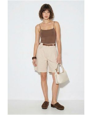 Bianco Lucci High-Waist Belted Tailored Shorts - Natural