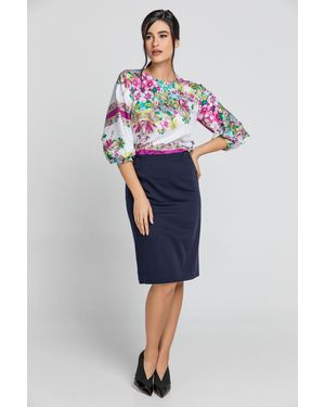 Conquista Top Met Bloemenprint En Bisschopsmouwen - Blauw