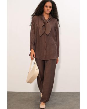 Bigdart Textured Shirt And Wide-Leg Trouser Set - Brown