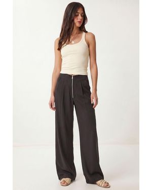 Happiness İstanbul High-Waist Wide-Leg Crepe Trousers - Black