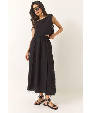 Bianco Lucci Textured Blouse & Skirt Muslin Fabric Two-Piece Set - Black