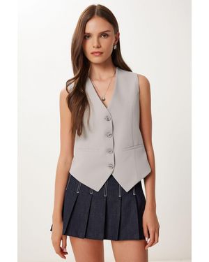 Happiness İstanbul Crop Button Waistcoat - White
