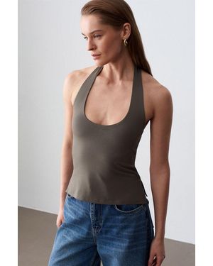 Dilvin Halternek Cut-Out Slim Fit Blouse - Blauw