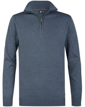 Petrol Industries Fijngebreide Half-Zip Trui Wheel - Blauw