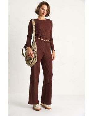 Bianco Lucci Fitted Two-Piece Coord Set With Flared Trousers - Brown