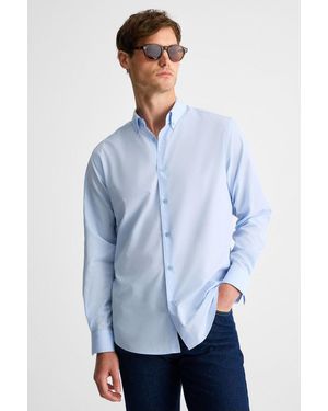 Grimelange Button Collar Poplin Shirt - Blue