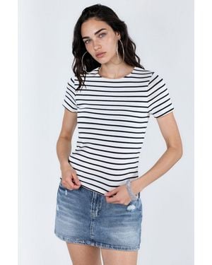 Busem Striped Crew Neck Cotton T-Shirt - Blue