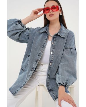 Bigdart Oversized Denim Jacket With Shirt Collar - Blue