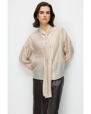 MixRay V-Hals Blouse Met Strikdetails - Naturel