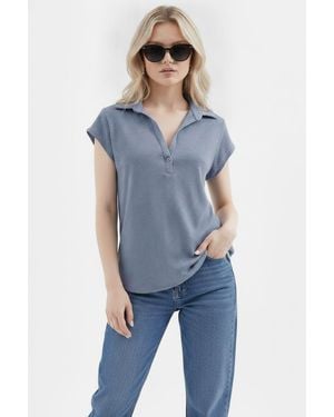 Bigdart Textured Sleeveless Polo Blouse - Blue