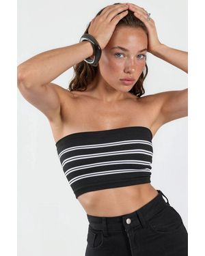 Busem Bandeau Geribbeld Gestreept Croptop - Zwart