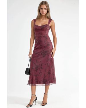 Hiccup Flowering Heart Collar Midi Dress - Red