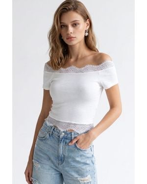 MixRay Embroidered Slim-Fit Boat Neck Crop Top - White