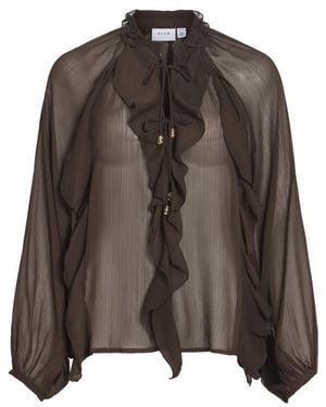 Vila Vitiro V-Neck L/S Flounce Top/Bfs 14116881 Coffee Bean - Bruin