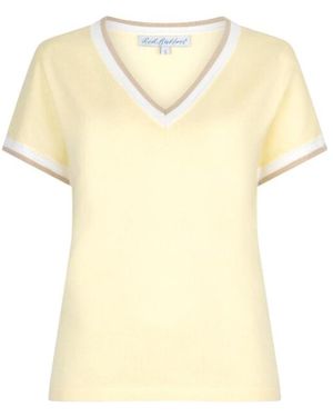 Red Button Jerry V-Neck Striped Rib - Geel