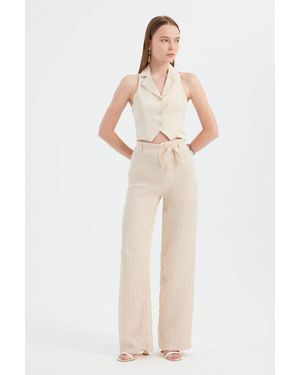 Hiccup Woven Straight Leg Trousers With Belt Detail - Natural