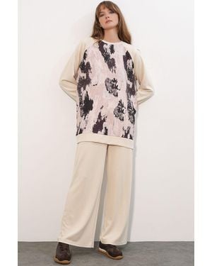 Bigdart Oversized Abstract Print Coltrui & Broek Set - Naturel