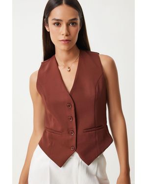 Happiness İstanbul Crop Button Waistcoat - Red