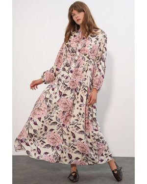 Bigdart Floral Maxi Dress With Mandarin Collar - Pink