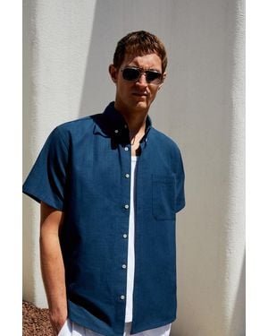 Grimelange Relaxed Long Sleeve Button Shirt - Blue